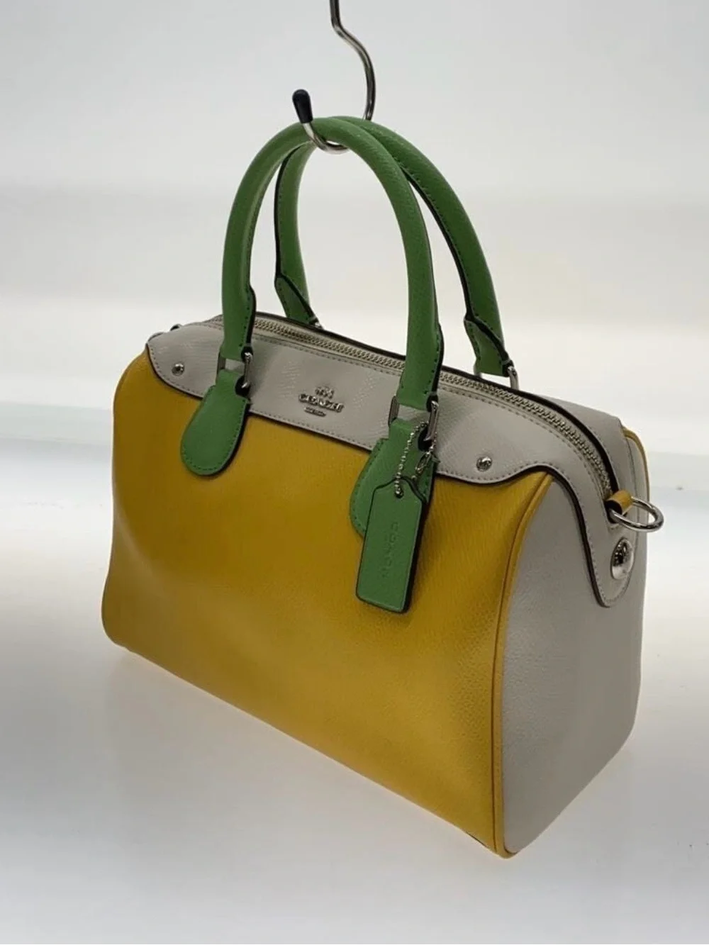 Coach Mini Bennett Coach Colorblock Satchel in Yellow, Green & Cream Leather